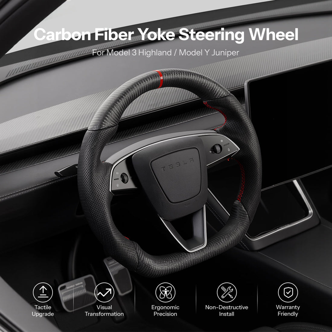 Sport Carbon Fiber Steering Wheel for Model 3 Highland / Model Y Juniper - Tesery Official Store