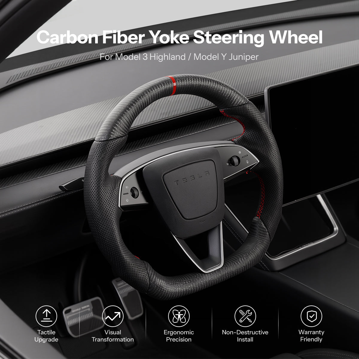 Sport Carbon Fiber Steering Wheel for Model 3 Highland / Model Y Juniper - Tesery Official Store