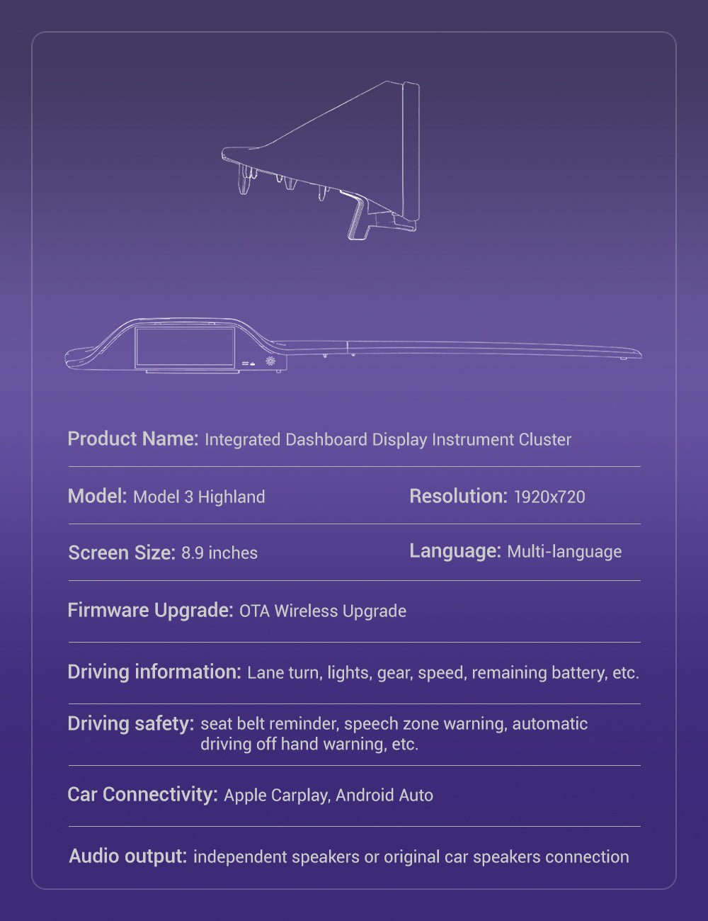 Model 3 Highland Dashboard Display with Ambient Lighting