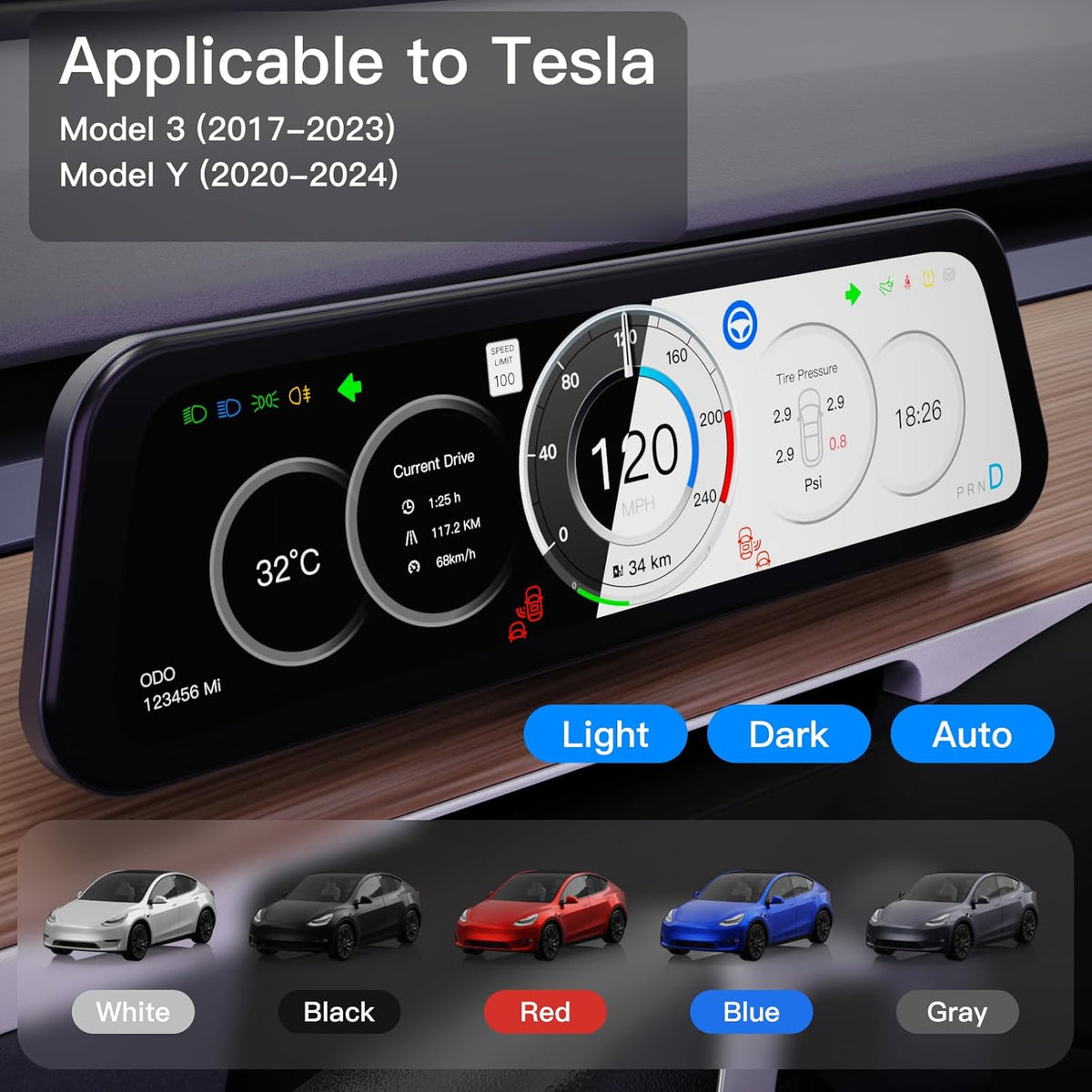 TESERY 9.6 Inch Instrument Cluster Dashboard Display for Tesla Model 3