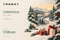 TESERY Christmas digital gift card with the official TESERY logo and US$100 gift value, snowy winter journey design