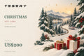 TESERY Christmas digital gift card with the official TESERY logo and US$200 gift value, snowy winter journey design