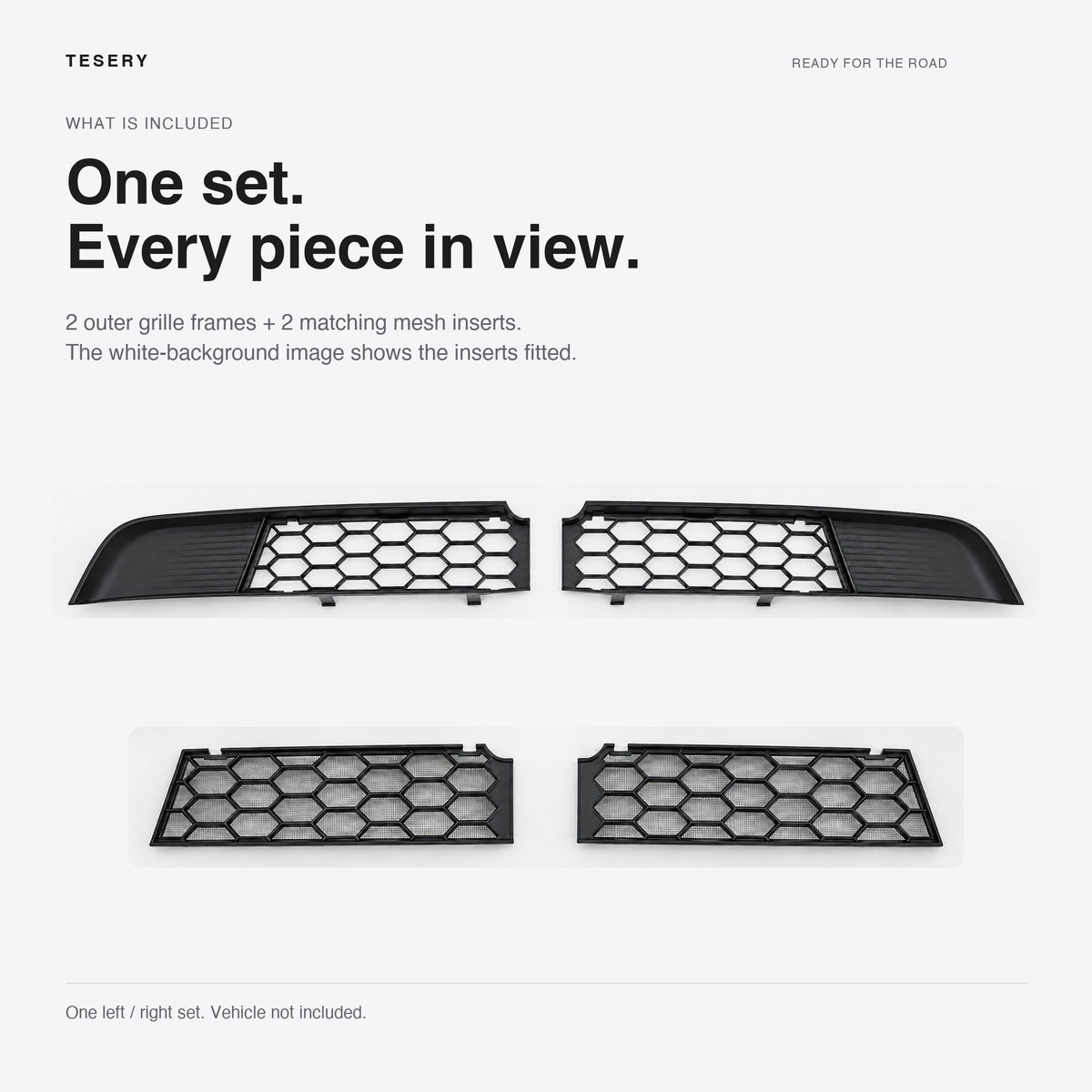 One split insect net set includes two outer grille frames and two matching removable mesh inserts.