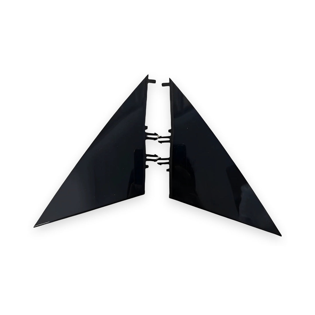 Tesla Model 3 2017+ mirror triangle trim pair, LH 1130655-00-E and RH 1130656-00-E, including Highland