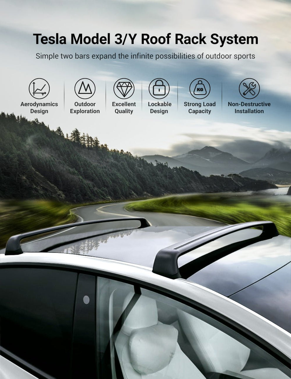 Tesla Model Y Rack Addition Tesla Roof Rack for Model Y & Model 3 Highland