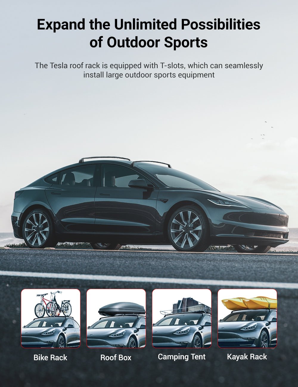 Model 3 With Rood Rack Tesla Roof Rack for Model Y & Model 3 Highland
