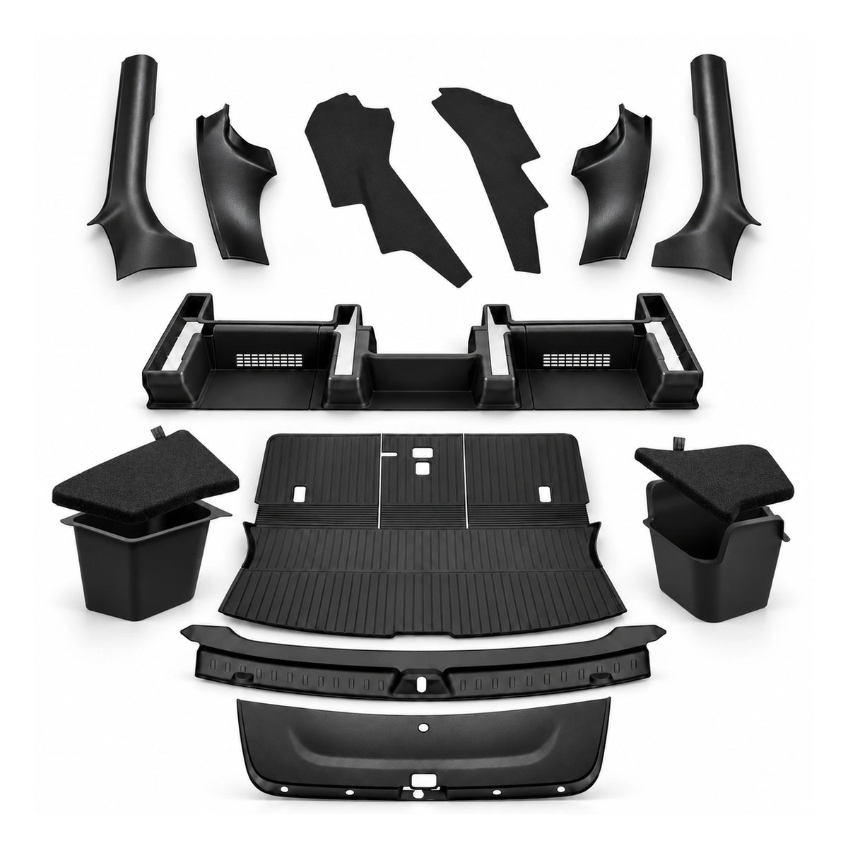 TESERY interior protection kit for Tesla Model Y Juniper with sill guards, console mats, seat rail guards and trunk accessories.
