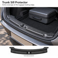 Black trunk sill protector installed along the Tesla Model Y Juniper luggage loading edge, with the included protector shown below.