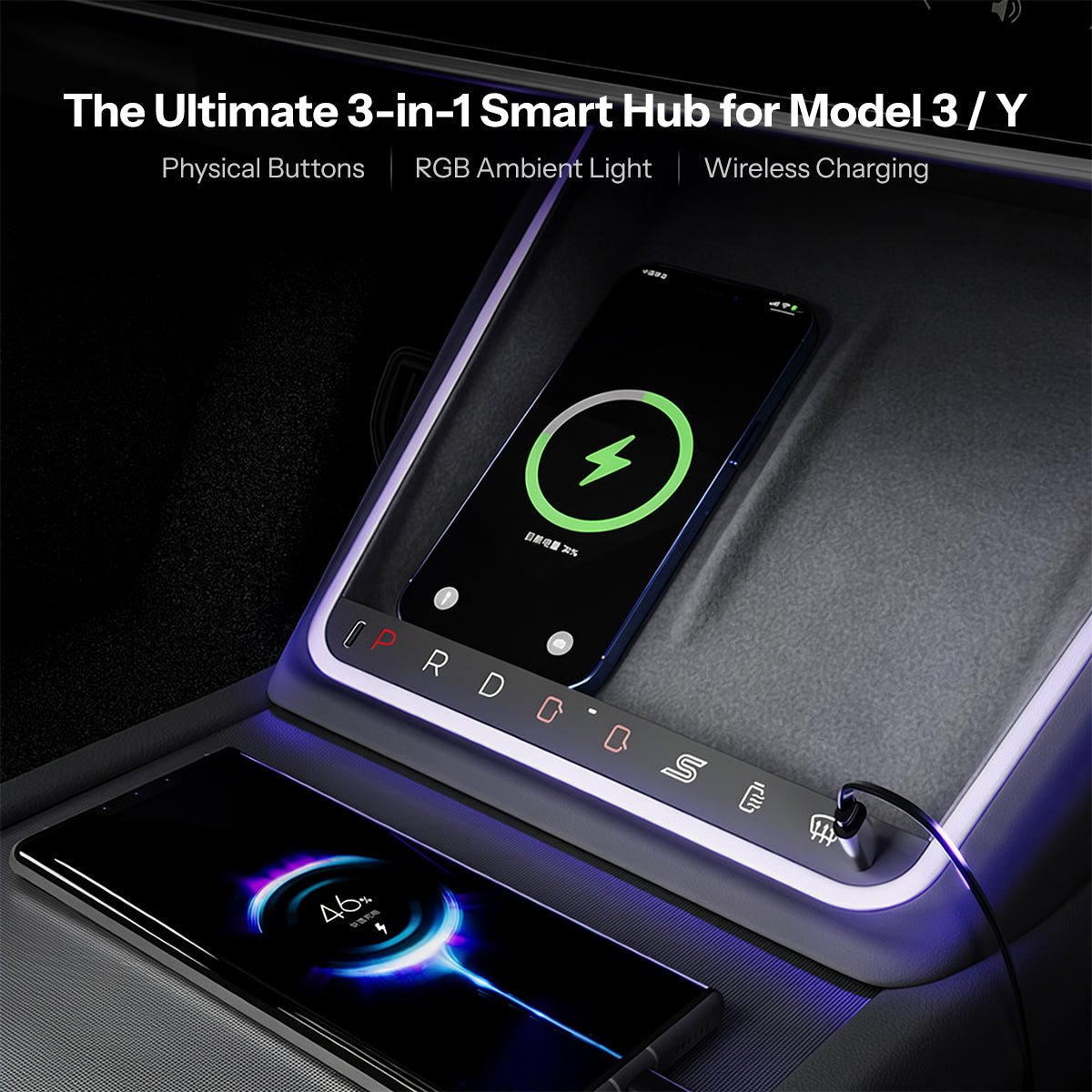 TESERY Wireless Charging Smart Button with Ambient Light for Model 3 Highland / Y Juniper - Tesery Official Store