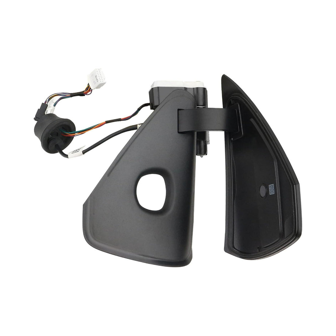North American charge port door assembly with red reflector, actuator and attached wiring harness for Tesla Model 3 and Model Y