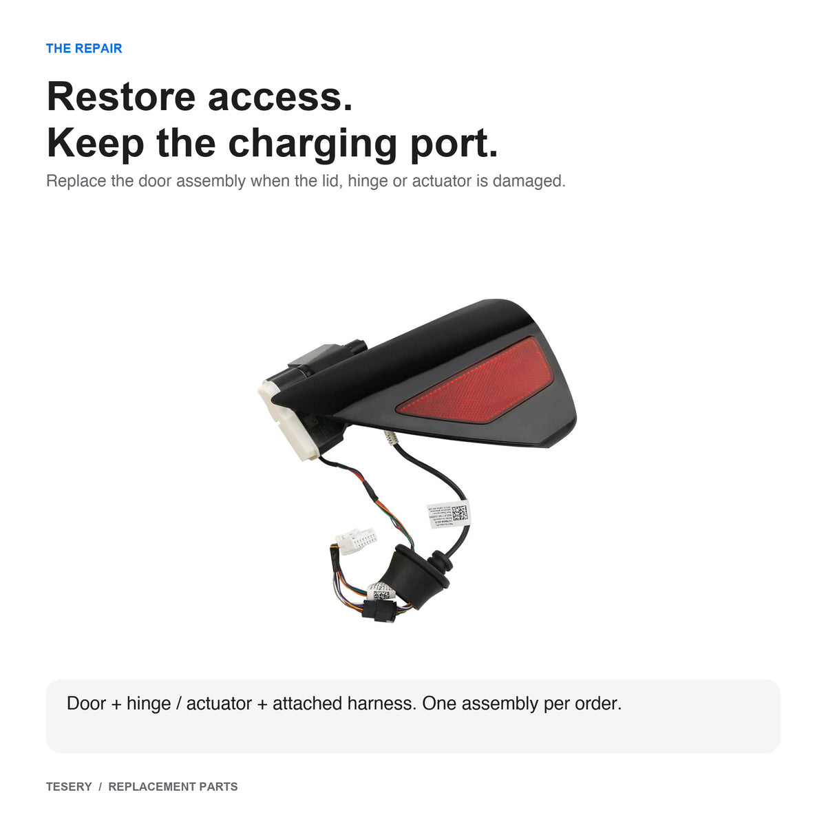 Repair guide for replacing the charge port door, hinge and actuator while keeping the charging inlet