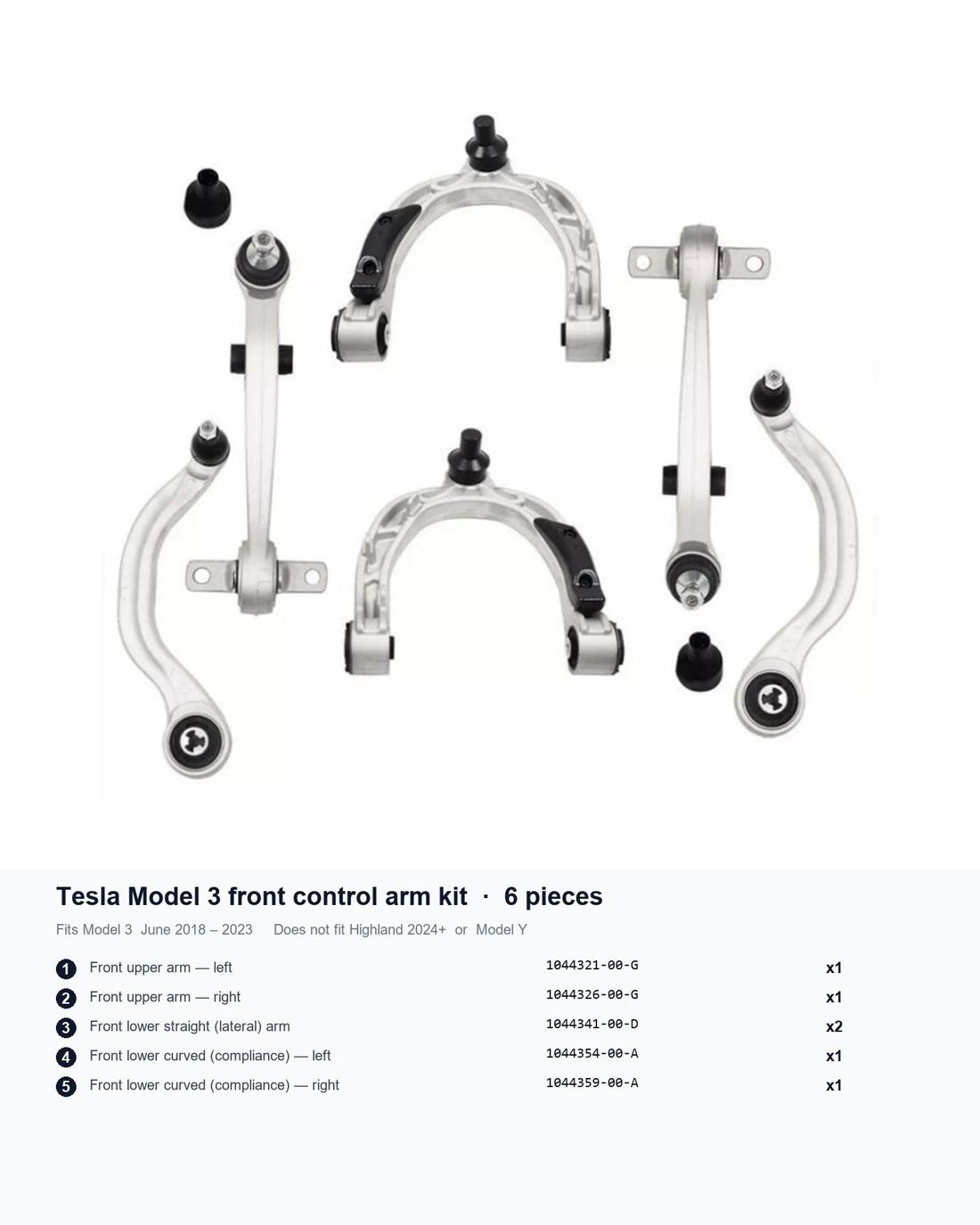 Tesla Model 3 Front Control Arm Kit, 6-Piece (2018.6–2023) - Tesery Official Store