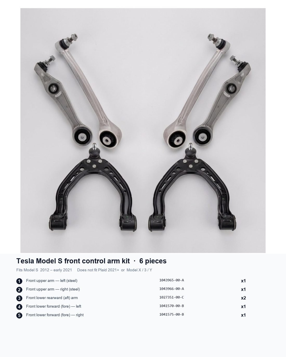 Tesla Model S Front Control Arm Kit, 6-Piece (2012–2021) - Tesery Official Store