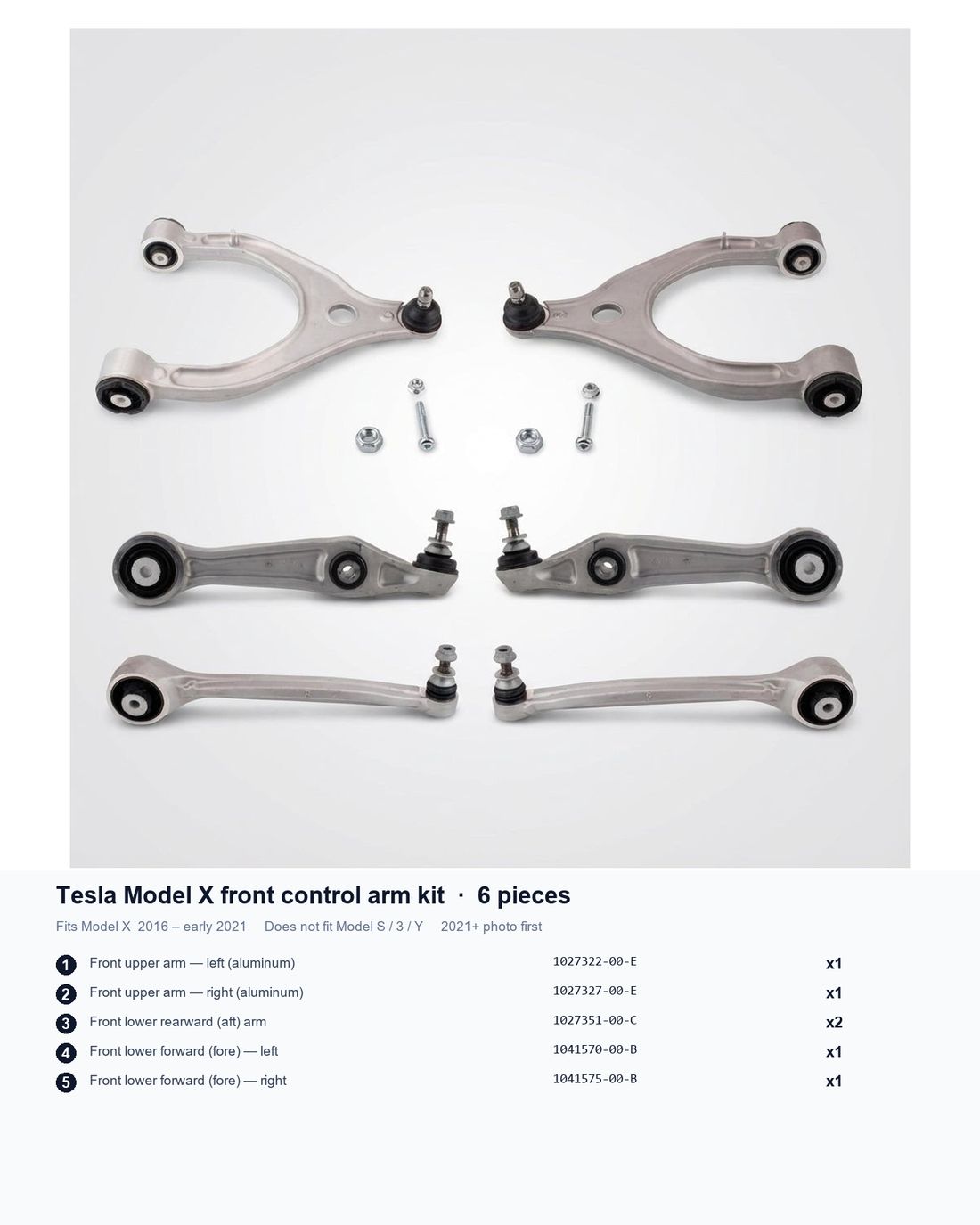 Upper Control Arm Kit 6 - Piece Set for Tesla Model X (OE: 102732200E 102732700E 102735100C) - Tesery Official Store