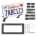 Front plate mounting kit with a U.S.-format plate, black frame, brackets, pads, screws and an Allen key.