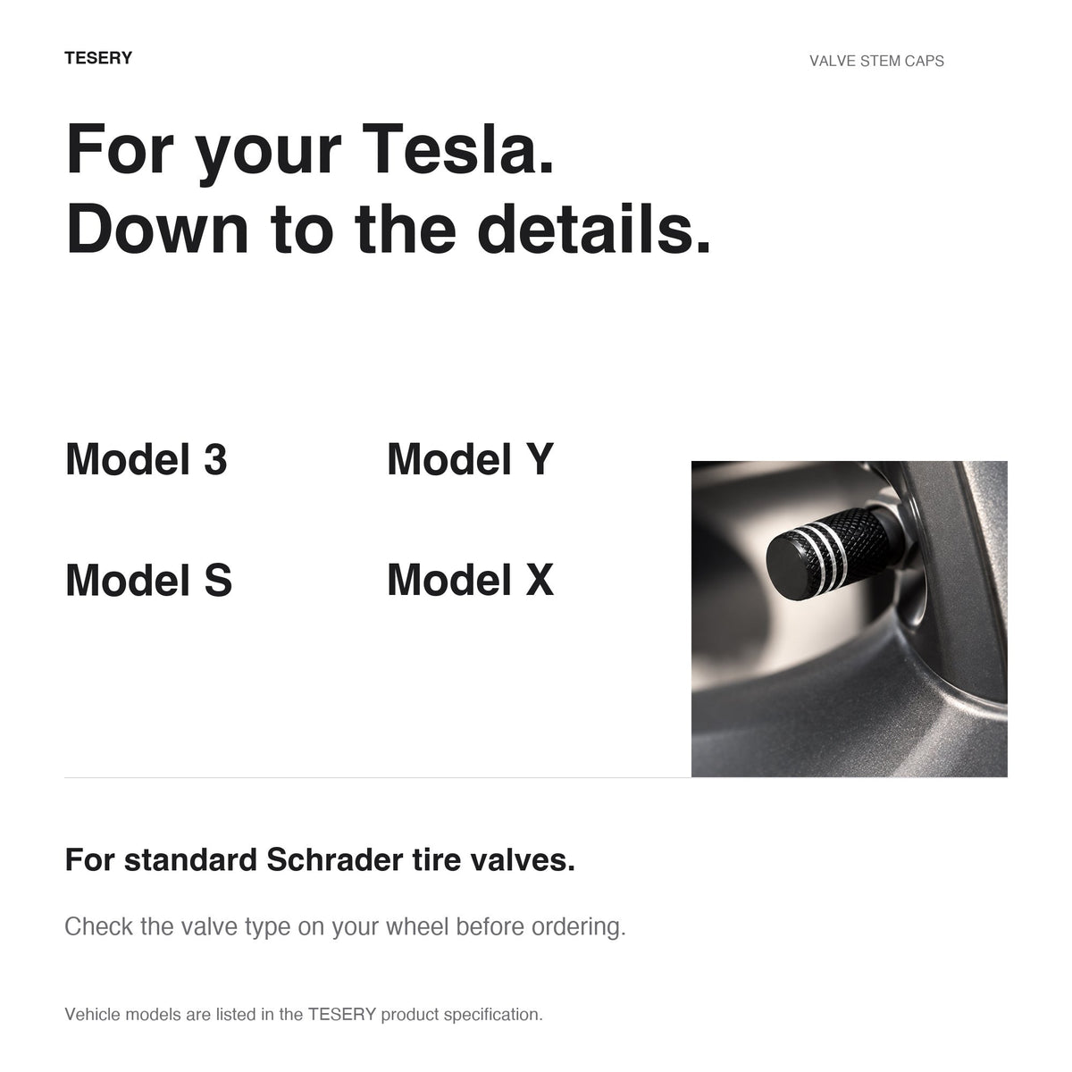 Valve Stem Caps 4 Pack Fit Suitable for Tesla 3/Y/S/X 2017-ON - Tesery Official Store