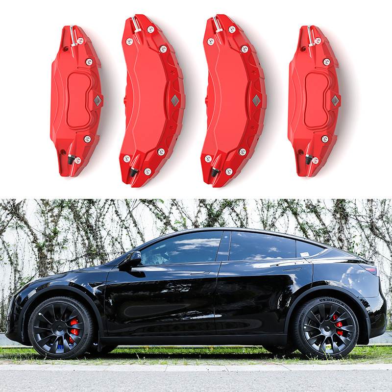 4-Piece Red Aluminum Brake Caliper Cover Set For Tesla Model Y (2020-2024 Models) - Accessory