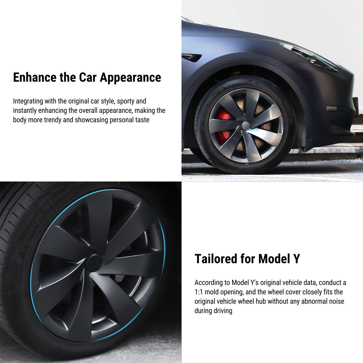 19' Blade Hub Caps for Tesla Model Y 2020-2024(4pcs) Matte Black