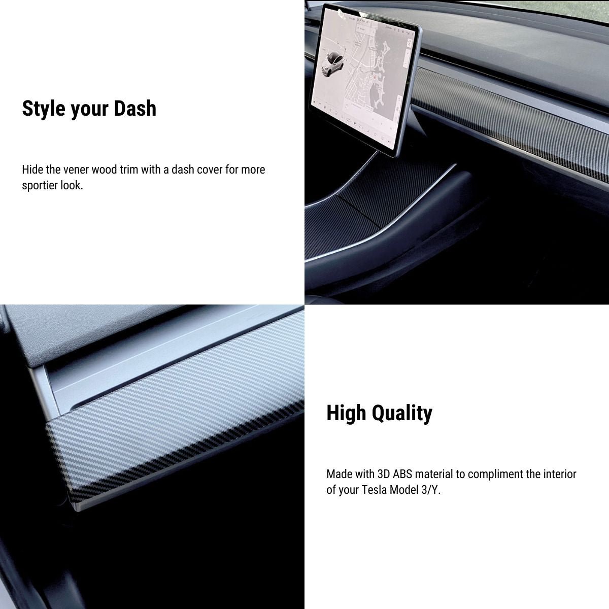 Dashboard Blackout Mat for Model 3/Y Anti-Glare Flannel Dash Cover