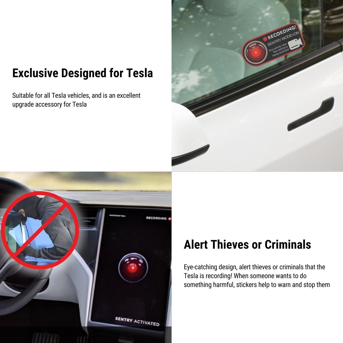 Anti-Theft Warning Sentry Mode Clings (4pcs) for Tesla - Tesery Official Store