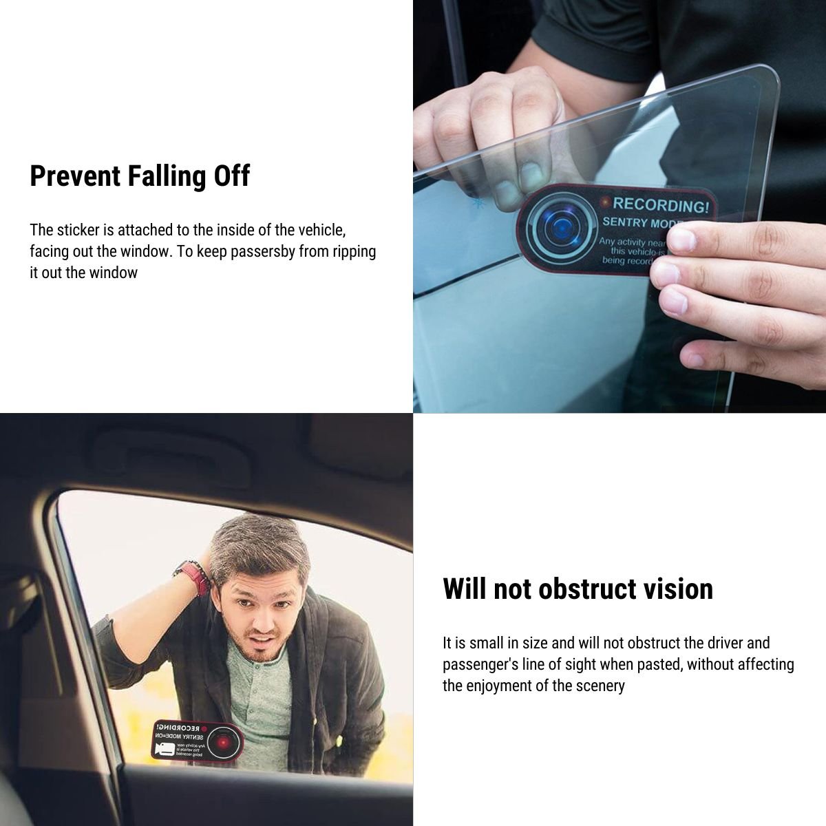 Anti-Theft Warning Sentry Mode Clings (4pcs) for Tesla