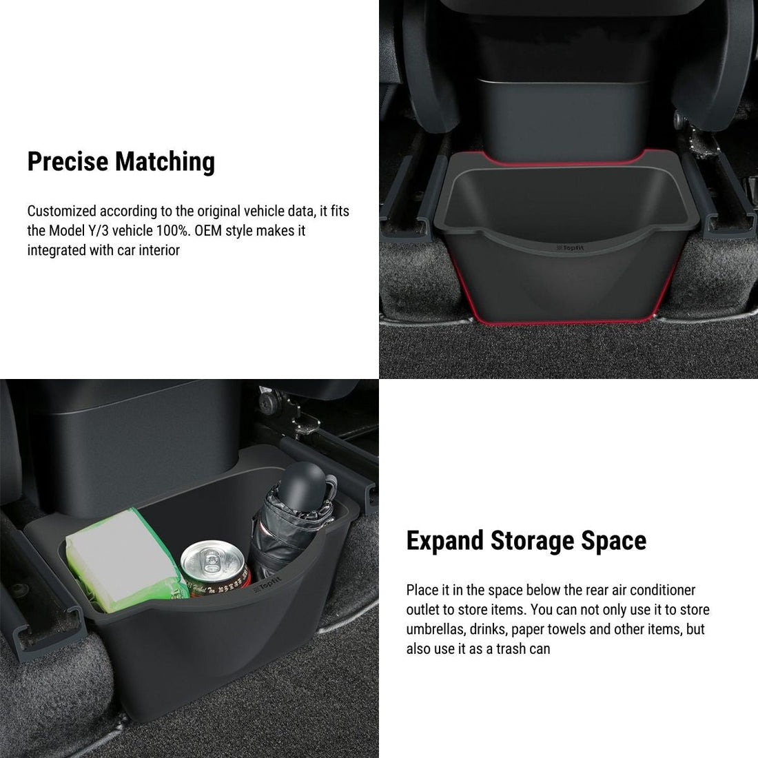 Rear Seat Center Console Storage Organizer for Tesla Model Y & Model 3