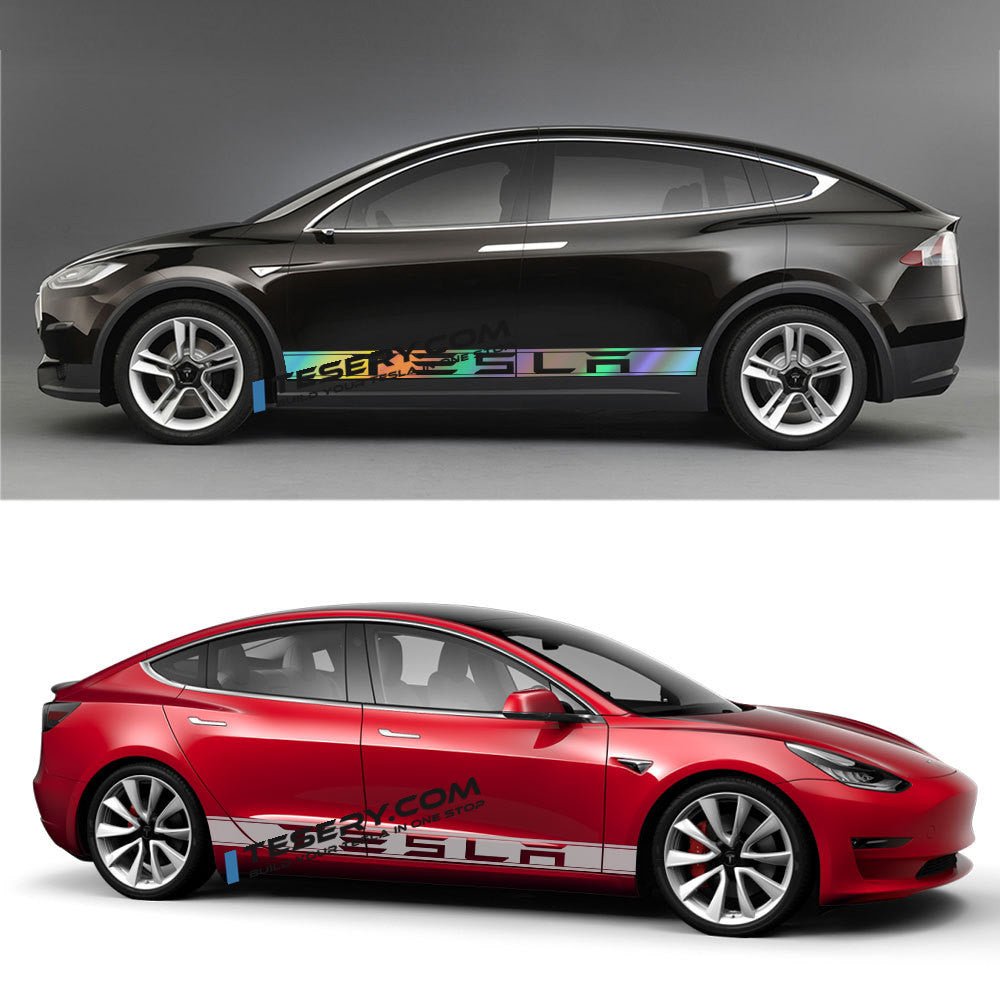 Tesla Mod Sticker Side Skirt Stripe Decals 2-Pack 3 Styles Multiple Colors Scratch Protection