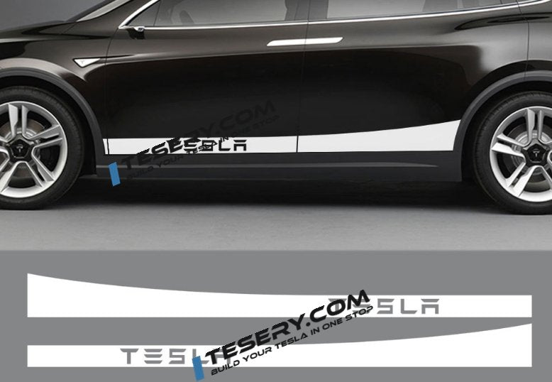 Car Door Side Skirt Stripes Sill Sticker Body Decal for Tesla Model S/3/X/Y (2pcs/set) Style 1 / White