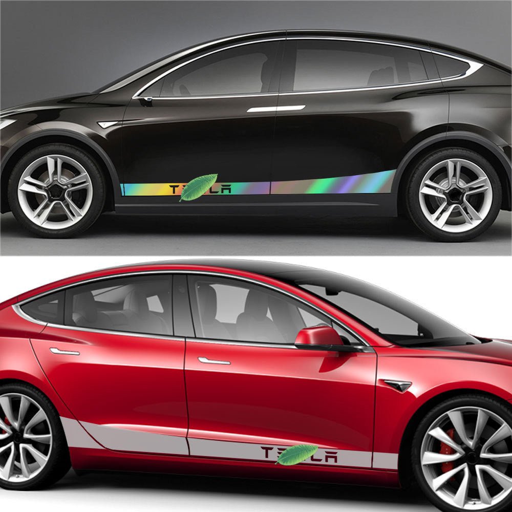 Tesla Mod Sticker Side Skirt Stripe Decals 2-Pack 3 Styles Multiple Colors Scratch Protection