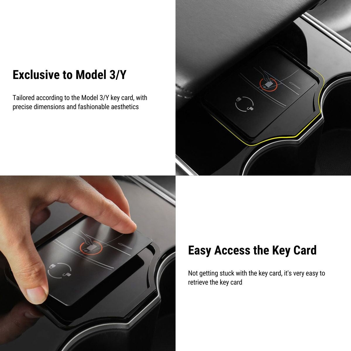 Acrylic Center Console Card Key Holder Model 3 Y Gloss Black Anti-Slip