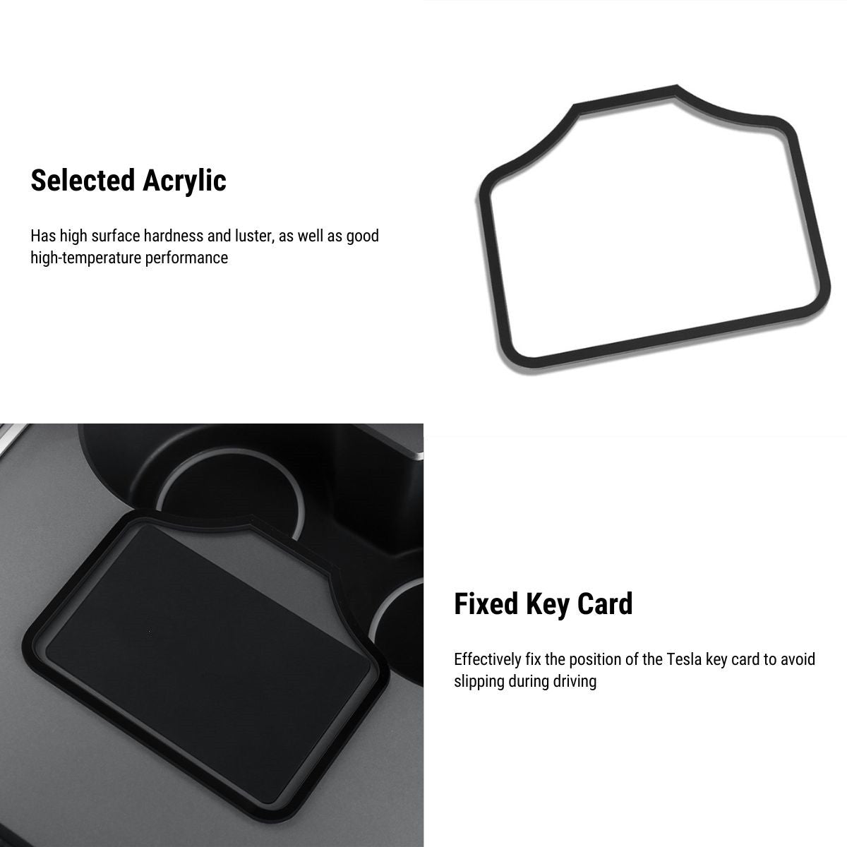 Acrylic Center Console Card Key Holder Model 3 Y Gloss Black Anti-Slip