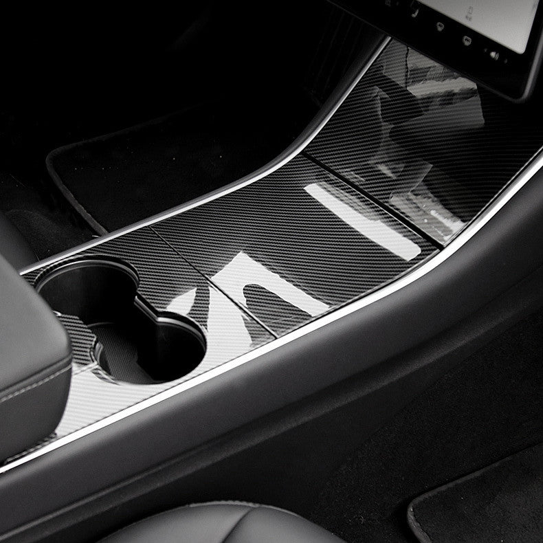 Baceyong Housse Console Centrale Tesla Model 3 & Y 2021-2022 - Fibre De Carbone Noir PVC Protection Élégante