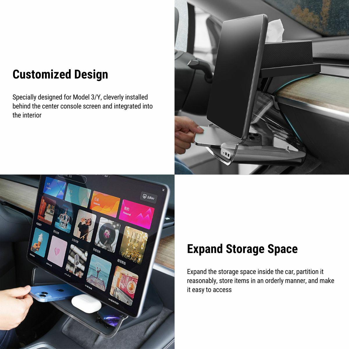 Center Console Organizer Under Screen Storage for Tesla Model 3 2021-2023.10 & Model Y 2021-2024 - Tesery Official Store