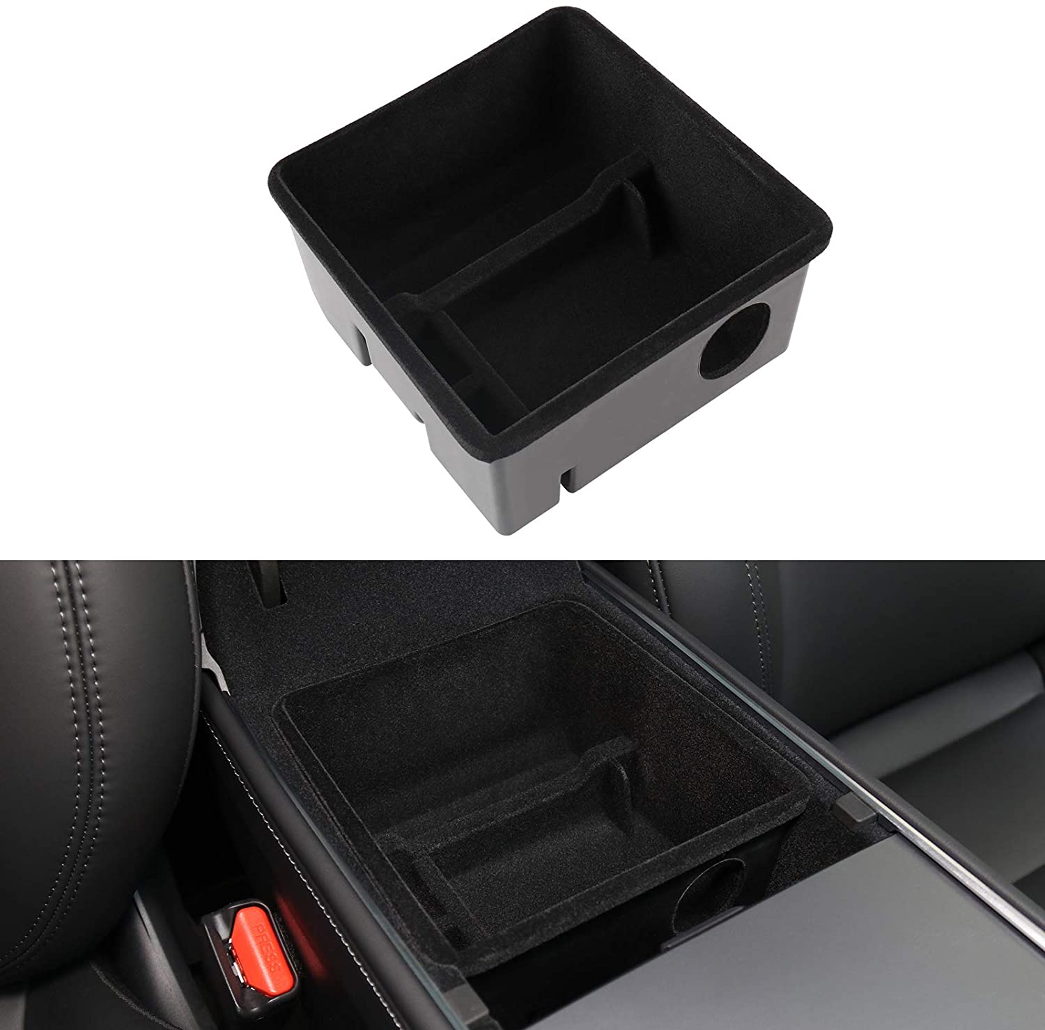 TESERY Official Store Center Console Tray Armrest Box Storage Box for Tesla Model 3 2021-2023.10 / Model Y 2020-2024 Flocking