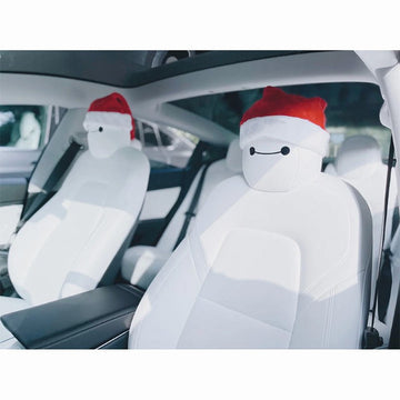 Tesla Model 3/S/Y/X용 크리스마스 모자 헤드레스트(앞좌석 및 뒷좌석용 눈 2쌍이 있는 모자 2개)