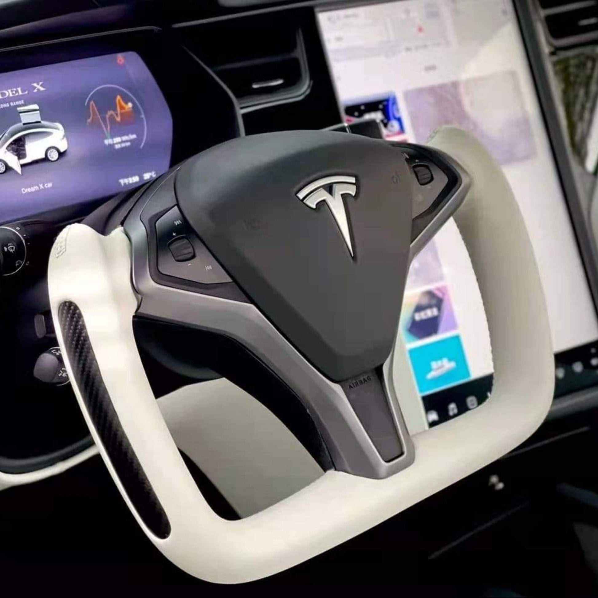 Custom Carbon Fiber Yoke Steering Wheel Replacement for Tesla Model S / X 2012-2020 【Style 14】 - Tesery Official Store