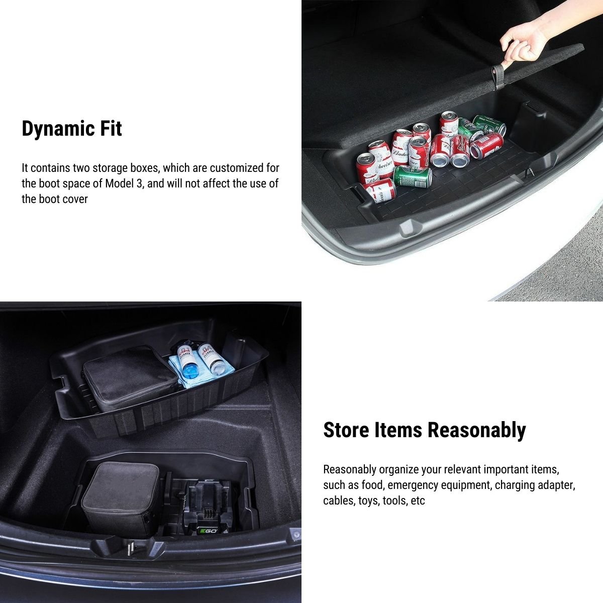 Dual-layer storage box in the front and rear trunk of Tesla Model