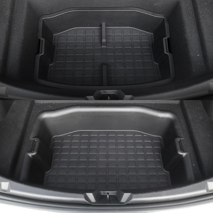 CusDusk Rear Trunk Organizer Storage Box With Lid for Tesla Model  3(2020-2023), Waterproof Trunk Organizer Left Side Box Packets Tray with  Carpeted