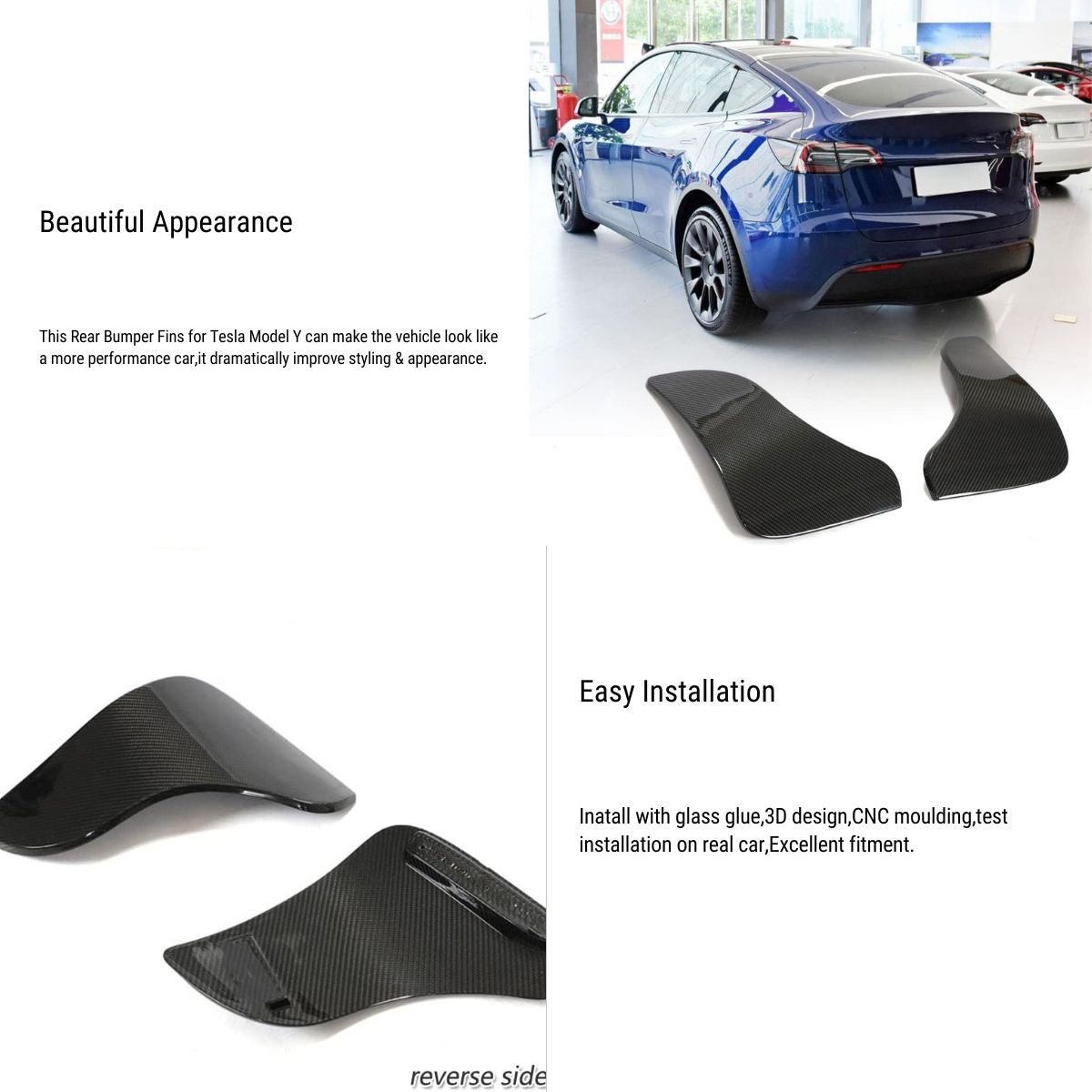 JC Dry Carbon Fiber Rear Bumper Splitters for Tesla Model Y 2020-2023 - Tesery Official Store