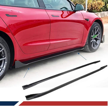 Jupes latérales en fibre de carbone véritable adaptées au modèle Tesla 3 2017-2022 (style V).