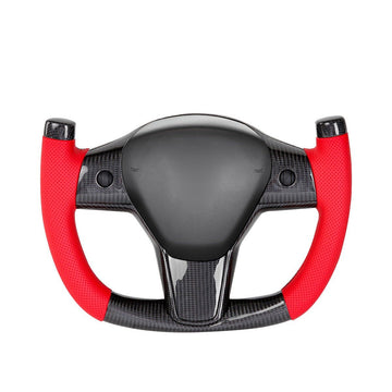 Model 3 / Y Carbon Fiber Leather Yoke Steering Wheel 【Style 26】