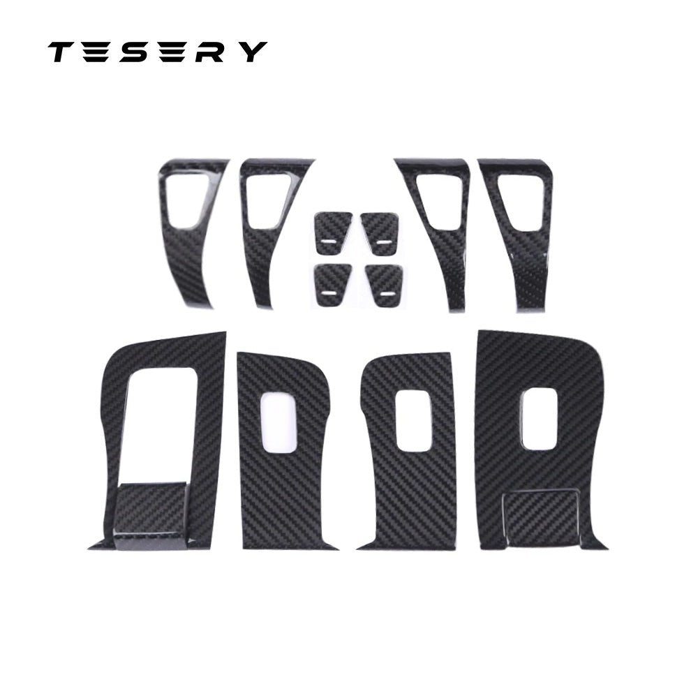 Model 3 / Y Door & Window Switch Panel Covers (14PCS) - Carbon Fiber Interior Mods - Tesery Official Store