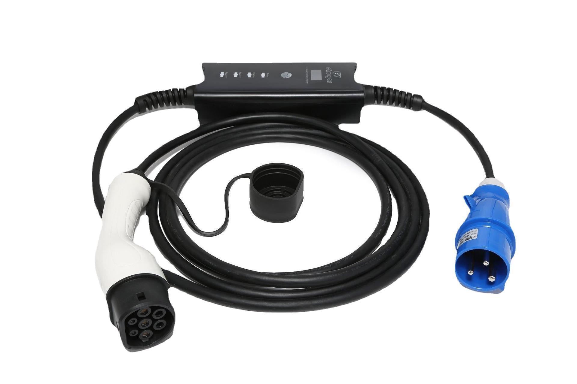 Portable Type 2 Charger| 250V | 32A | 3 Pin Blue Industrial Plug | 16ft - Tesery Official Store