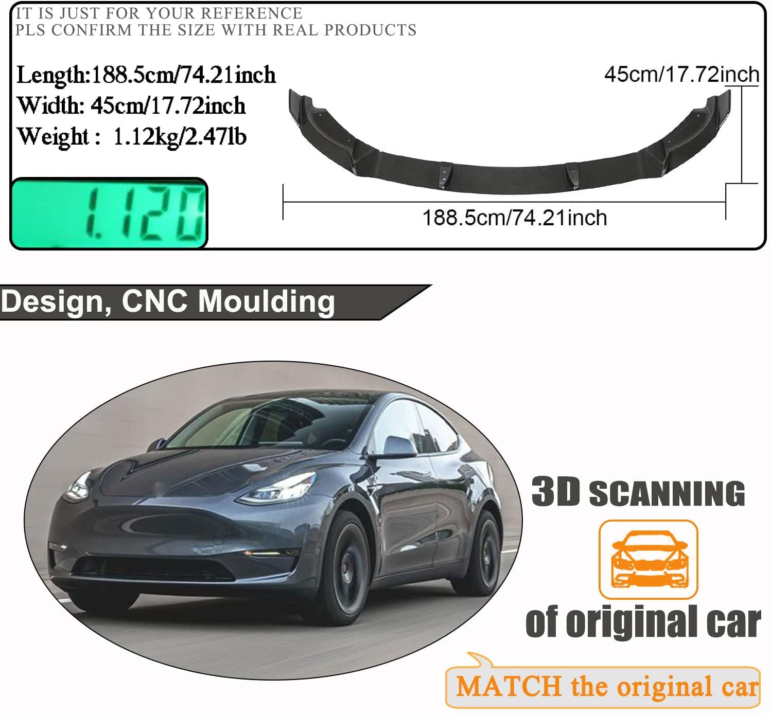 Real Carbon Fiber Front Lip V-Style Spoiler for Tesla Model Y 2020-2023 - Tesery Official Store