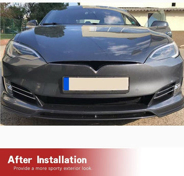 Lábio frontal de três estágios de fibra de carbono real adequado para Tesla Model S 2016-2020 【Estilo REVOZPORT】