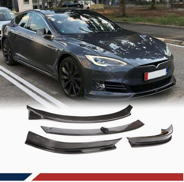 Tesla Model S 2016-2020에 적합한 실제 탄소 섬유 3단 프론트 립 【REVOZPORT Style】
