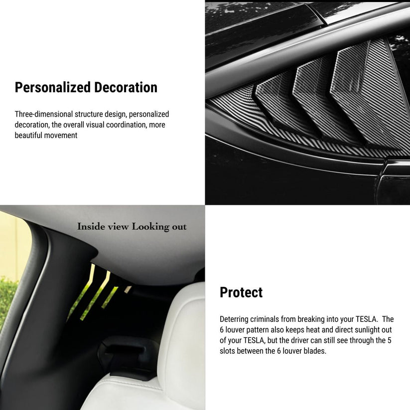 Rear Window Louvers Model Y 3 Finishes Privacy Sun Protection 2-Pack