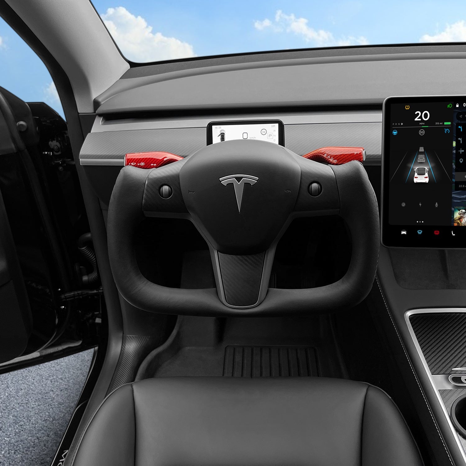 Custom Dry Carbon Fiber Yoke Steering Wheel Replacement for Tesla