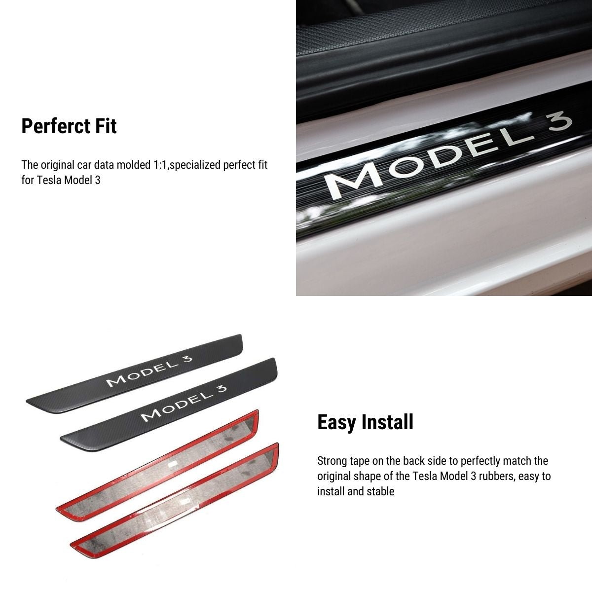Stainless Steel Door Sill Protector Plates for Tesla Model 3 2017-2023.10 / Model Y 2020-2024 - Tesery Official Store