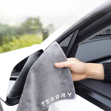 Asciugamano da auto in velluto di corallo scamosciato per modello Tesla 3/Y/X/S